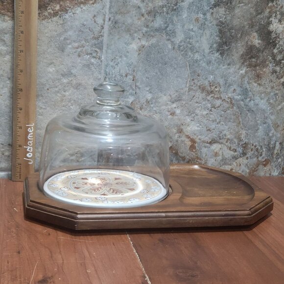Vintage Cheese and Cracker Platter Tray Ceramic Tile Glass Dome Himark 1982 - Picture 8 of 14